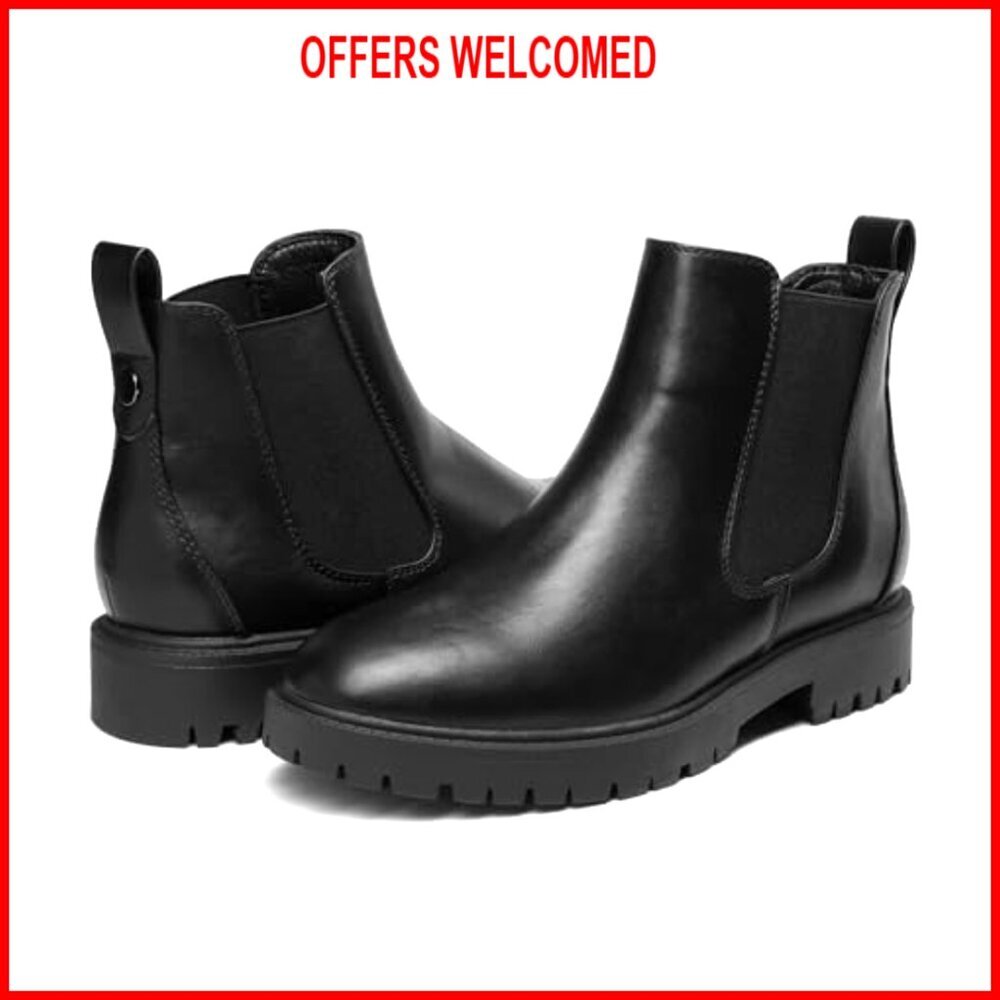 Women's Slip-On Chelsea Boots Low Heel Ankle Booties Synthetic Leather - Picture 4 of 7